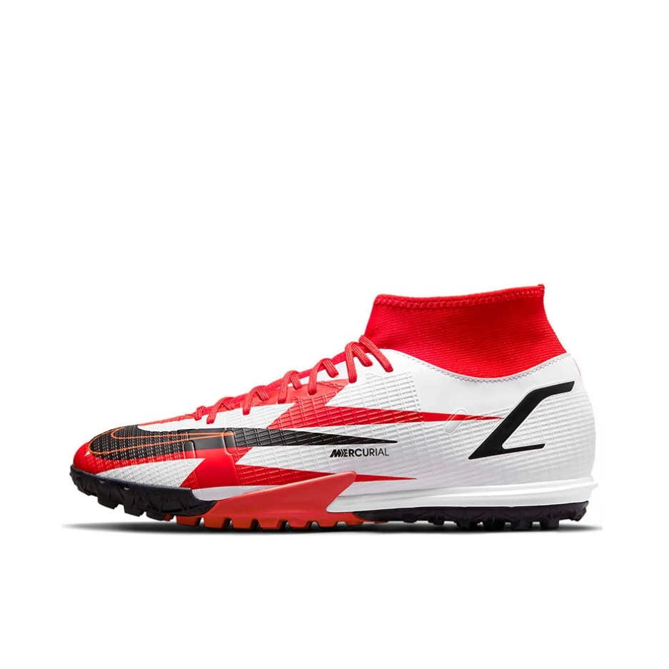 推荐商品：Nike Mercurial Superfly 8 Academy CR7 TF 中端 碎钉 人造草地 圆头 训练 足球鞋 红色/白色/黑色