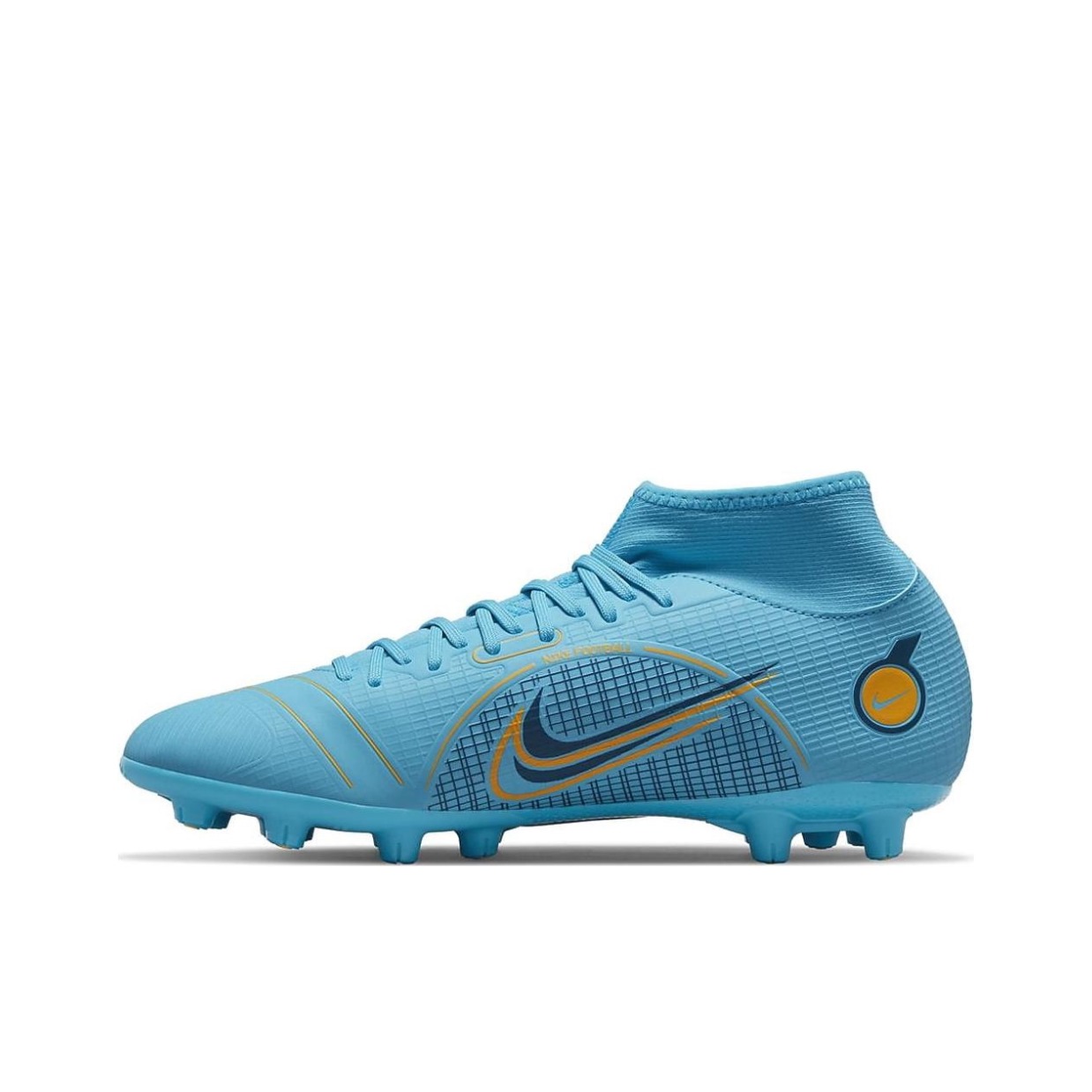 推荐商品：Nike Mercurial Superfly 8 Academy HG 中端 胶质短钉 室外场地 减震防滑耐磨 足球鞋 蓝色
