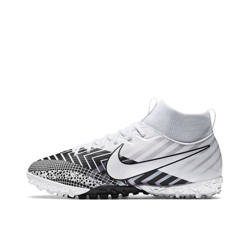 推荐商品：Nike Mercurial Superfly 7 Academy MDS TF 中端 胶质碎钉 硬草地人造草地 减震防滑耐磨 足球鞋 GS/白色/黑色
