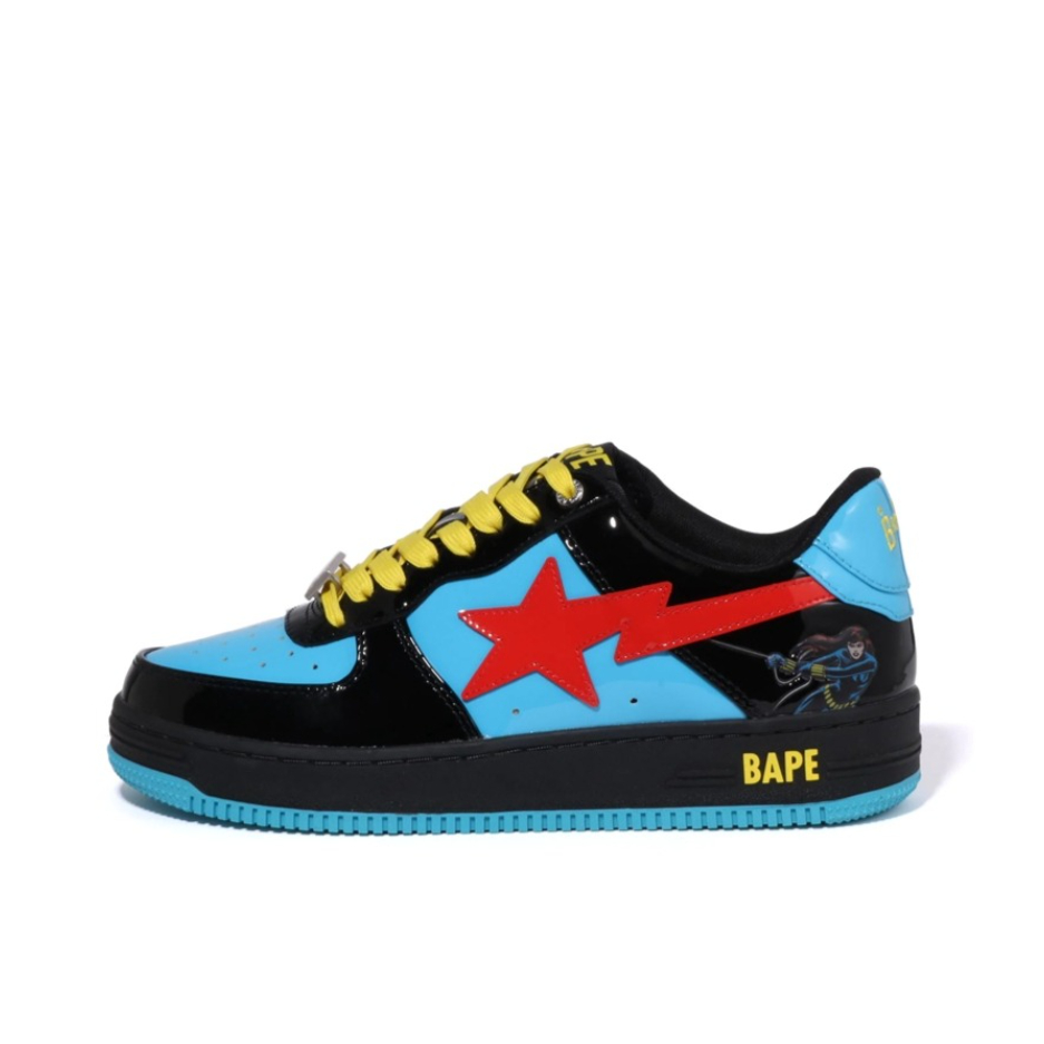 推荐商品：Bape Sta 板鞋 拼接舒适皮革防滑耐磨系带圆头时尚简约复古百搭牛皮压纹平跟徽标星星图案 漫威联名/黑寡妇