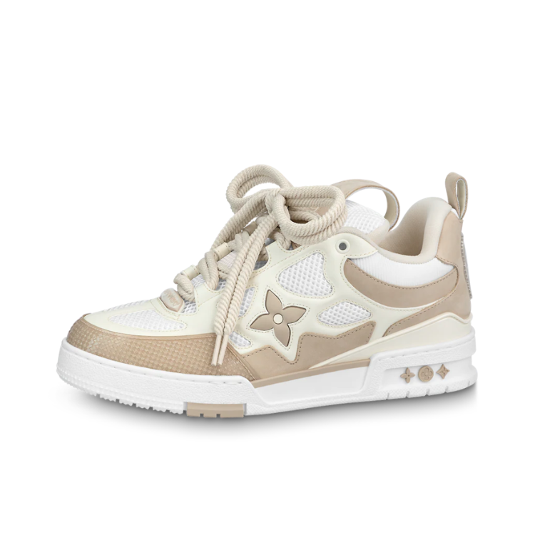 推荐商品：Louis Vuitton Skate系列 小牛皮 防滑耐磨 圆头系带 时尚简约 板鞋 白色/棕色