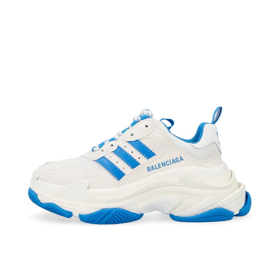 推荐商品：Balenciaga 巴黎世家  Triple S TRIPLE S CLEAR SOLE 复古简约 舒适百搭 防滑耐磨 减震轻便 厚底  圆头  网布  老爹鞋 女款/adidas originals联名/白色/蓝色