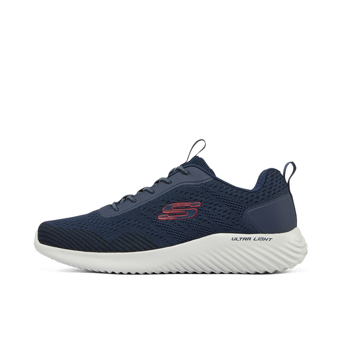 推荐商品：Skechers/斯凯奇 Bounder 防滑耐磨 舒适缓震 网面透气 轻质软底 绑带 复古 一脚蹬 运动休闲鞋 52504 海军蓝色