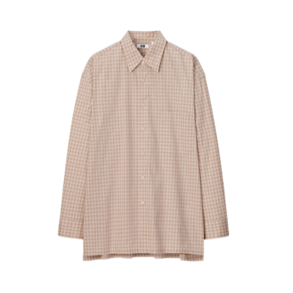 UNIQLO/优衣库 U系列单排扣格子修饰翻领长袖衬衫 459277 米