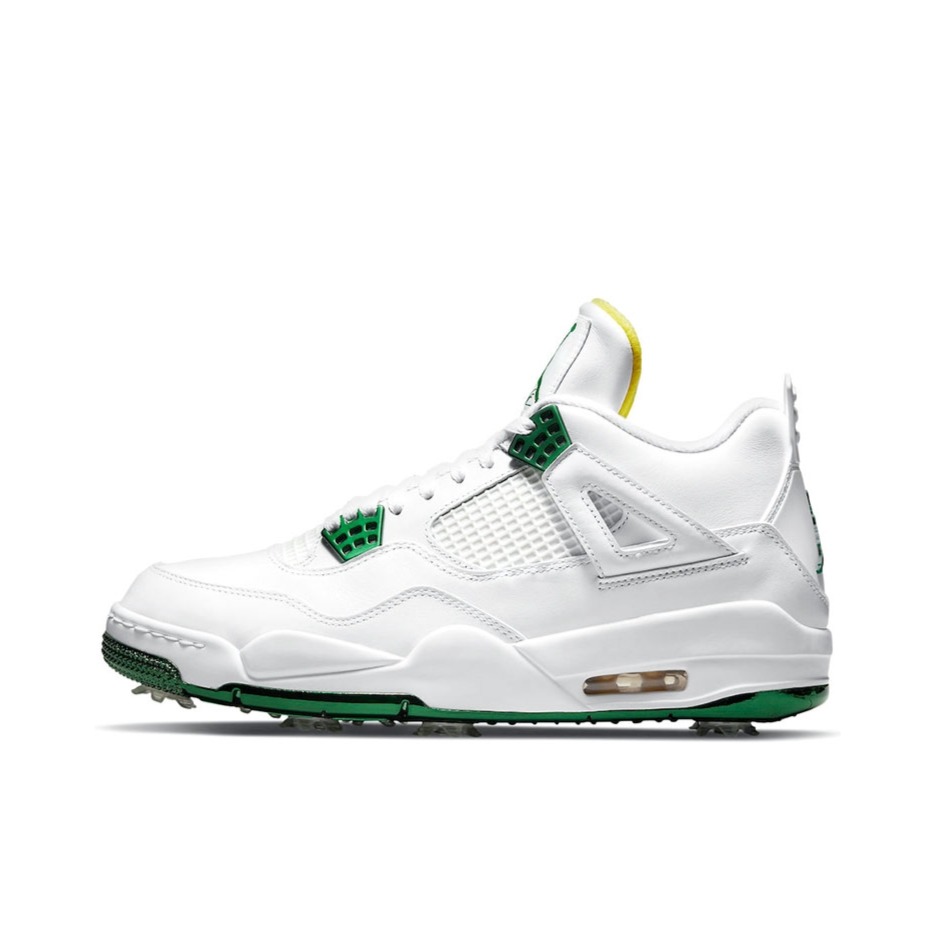 推荐商品：Air Jordan 4 Golf 复古 防滑耐磨 减震 支撑 包裹性 织物 合成革 运动 高尔夫鞋 Metallic Green 白色/绿色/黄色