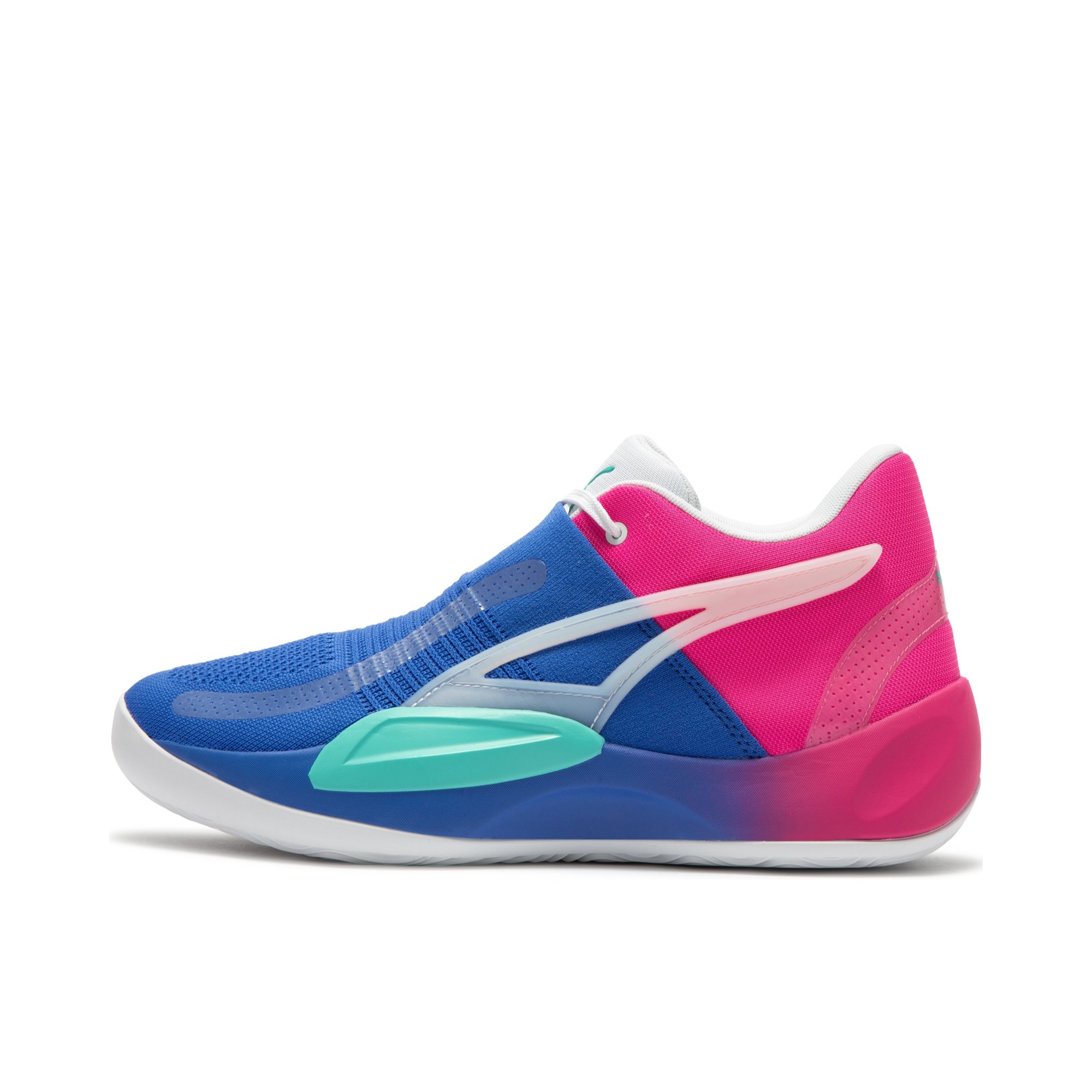 推荐商品：Puma/彪马 Rise Nitro 防滑耐磨 轻量缓震 舒适支撑 圆头 织物 实战 篮球鞋 电光蓝/粉色