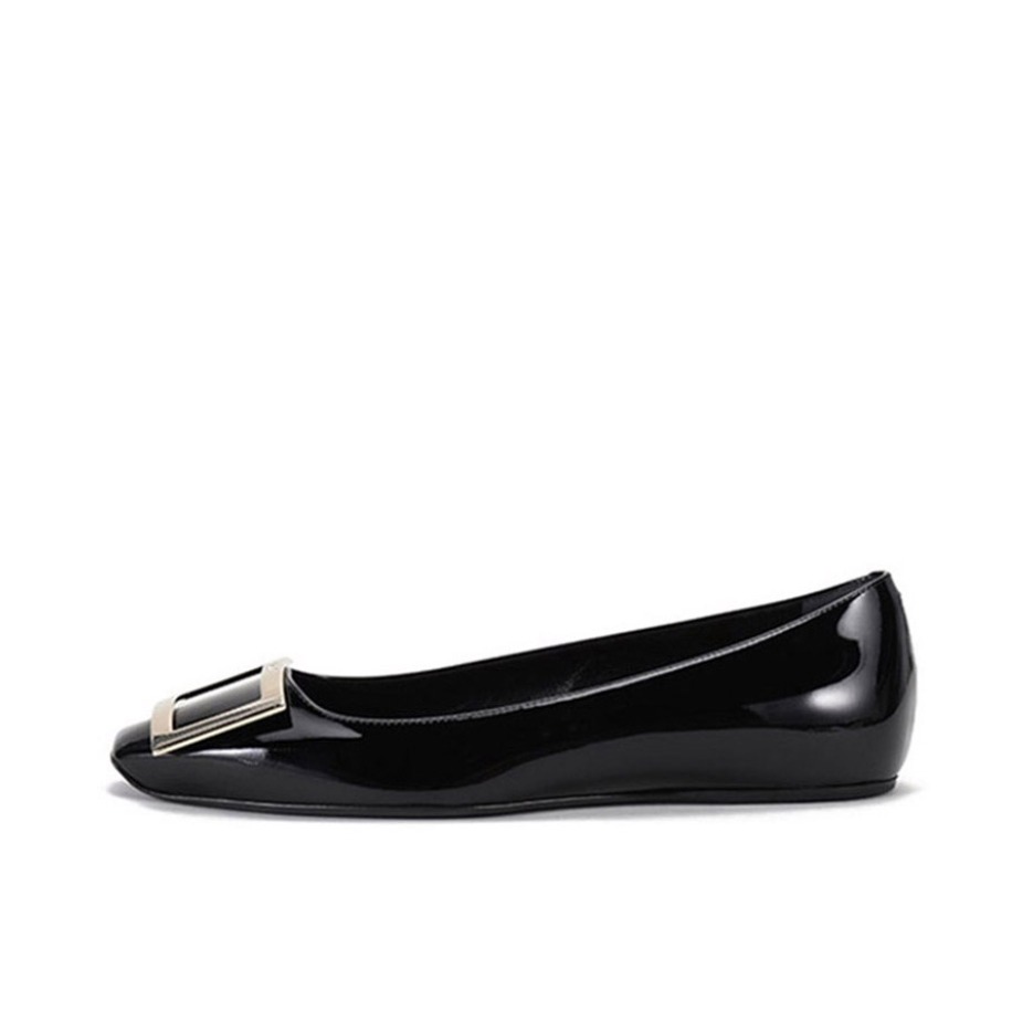 推荐商品：Roger Vivier Trompette 简约优雅 舒适轻便 休闲时尚方扣 芭蕾舞 平底 饰扣 搭扣 皮鞋 黑色