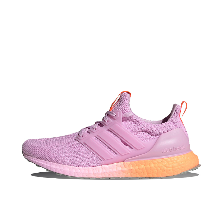 推荐商品：adidas Ultraboost 5.0 DNA 跑鞋 缓震织物防滑减震支撑抗扭转轻运动平跟 粉色/橙色