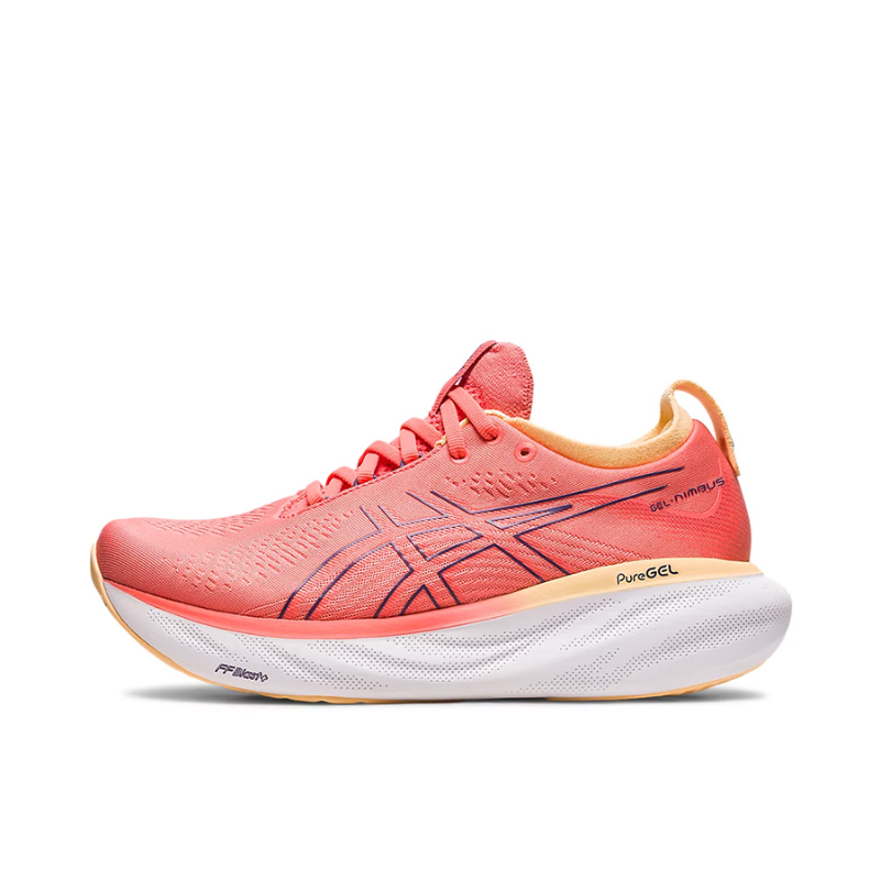 推荐商品：Asics/亚瑟士 Gel-Nimbus 25 跑鞋 稳定支撑缓震回弹舒适透气防滑耐磨防水织物轻量 女款/橙色/紫色