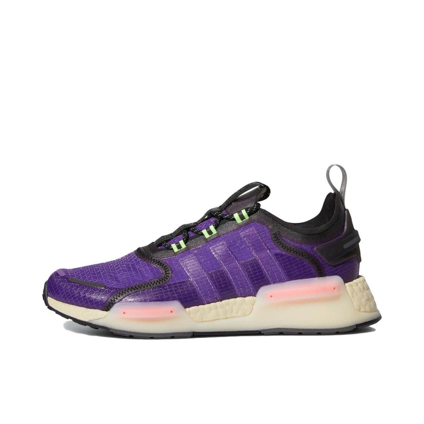 推荐商品：adidas Originals NMD V3 防滑耐磨 经典百搭 减震回弹 舒适透气 轻便 织物 防水 运动休闲鞋 紫色