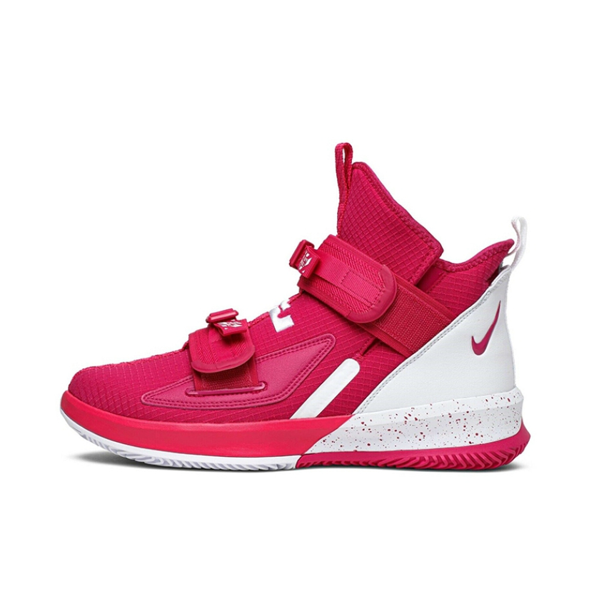推荐商品：Nike LeBron Soldier 13 士兵13 缓震回弹 耐磨防滑 舒适百搭 包裹性支撑 魔术贴 圆头合成革 织物 实战 篮球鞋 Vivid Pink 粉色/白色