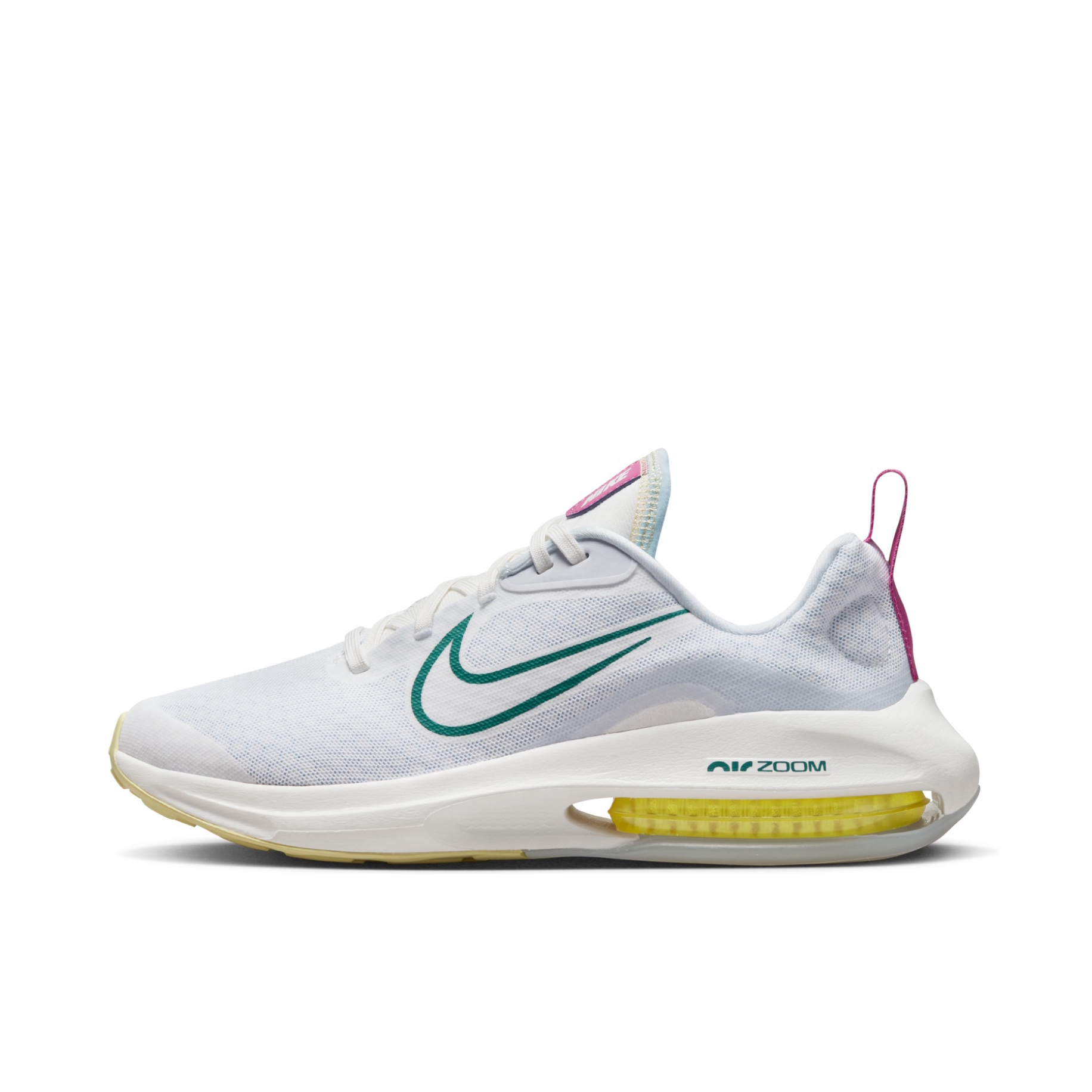 推荐商品：Nike Air Zoom Arcadia 2 跑鞋 缓震轻便网面透气防滑耐磨舒适百搭织物 GS/白色/宇宙紫红/足球灰