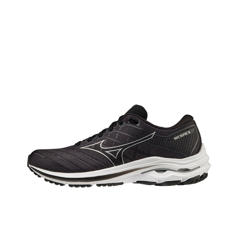 推荐商品：Mizuno/美津浓 Wave Inspire 18 稳定支撑 缓震回弹 舒适透气 织物 百塔 跑鞋 黑色/白色 