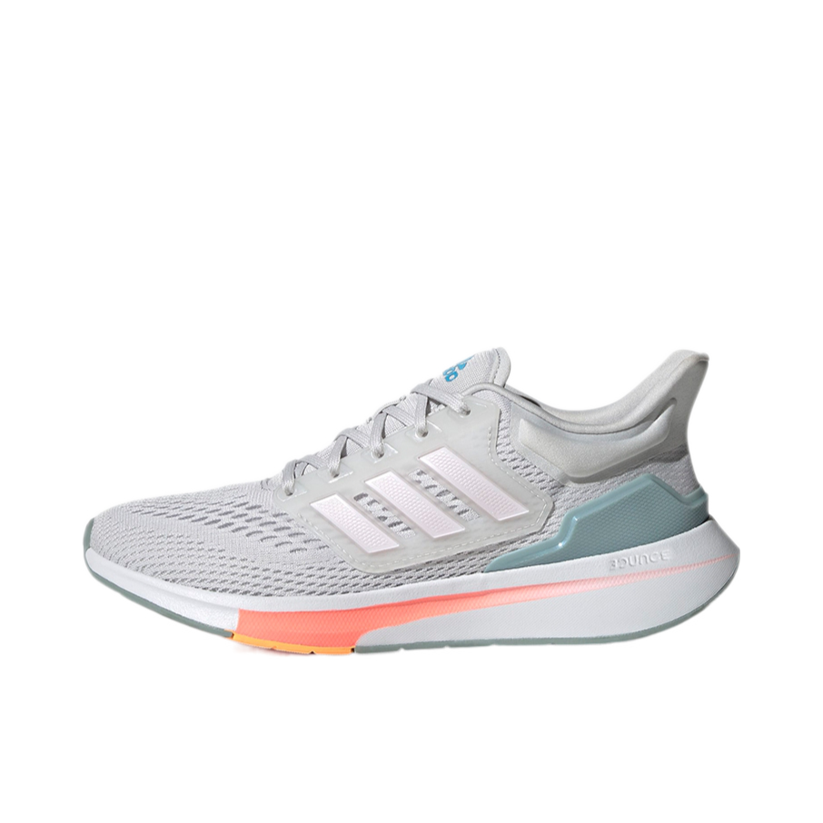 推荐商品：adidas EQ21 Run 跑鞋 减震防滑耐磨透气网面随心畅跑稳定轻质包裹性 灰色/粉色/米色