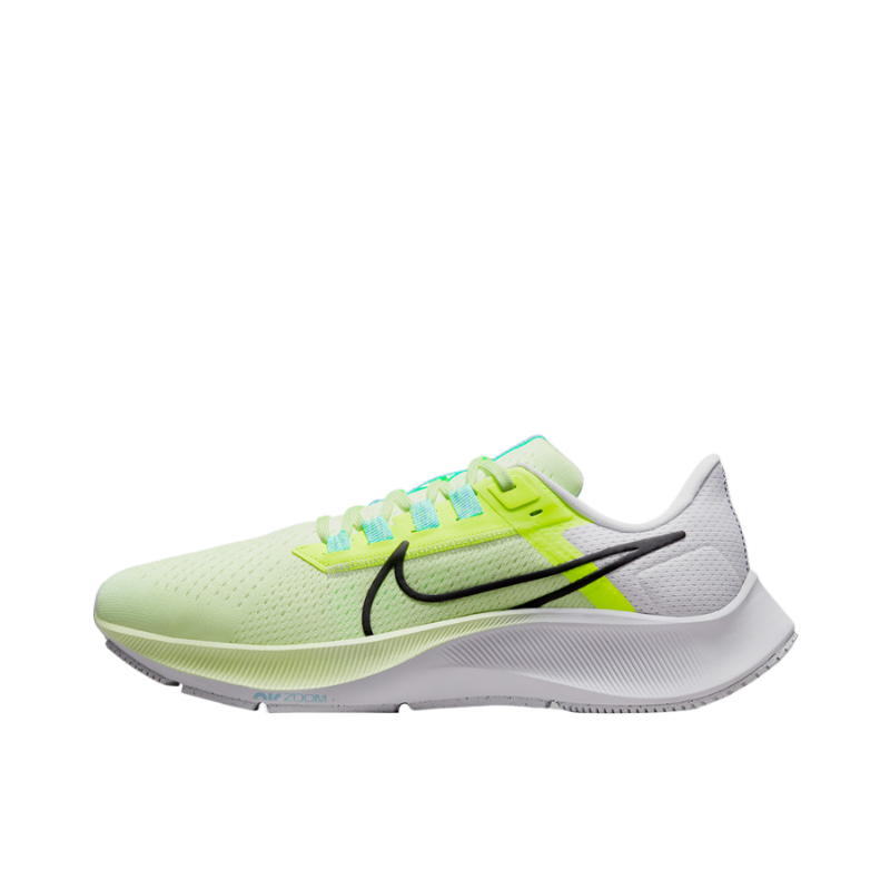 推荐商品：Nike Air Zoom Pegasus 38 跑鞋 气垫缓震透气舒适轻便防滑耐磨休闲运动织物圆头回弹平跟 女款/荧光绿/米白/黑色