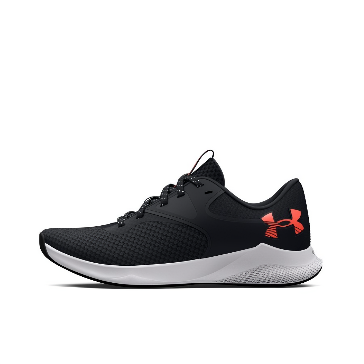 推荐商品：Under Armour/安德玛 Charged Aurora 2 轻盈缓震 耐用 防滑耐磨 舒适运动 训练鞋 黑色/白色/橙红色