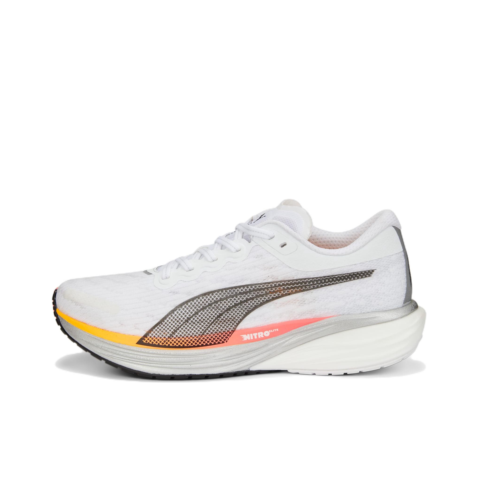 推荐商品：Puma/彪马 Deviate Nitro 2 氮气科技 缓震轻便 防滑耐磨 舒适 网面透气 支撑 碳板 马拉松 跑鞋 白/日光黄