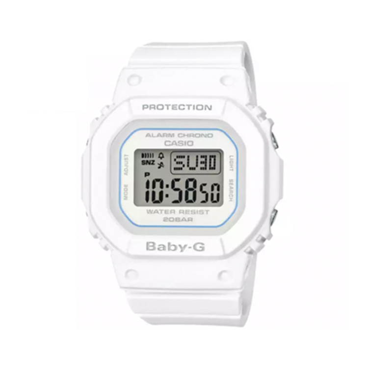 Casio/卡西欧 BABY-G 树脂表带运动液晶显示防水防震电子动能小方块石英女士手表 白色 BGD-560-7