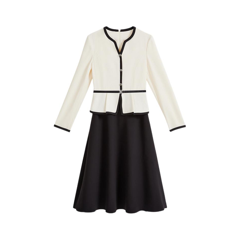 推荐商品：音儿 法式小香风假两件收腰醋酸长袖连衣裙 女装 8C65105316 米白