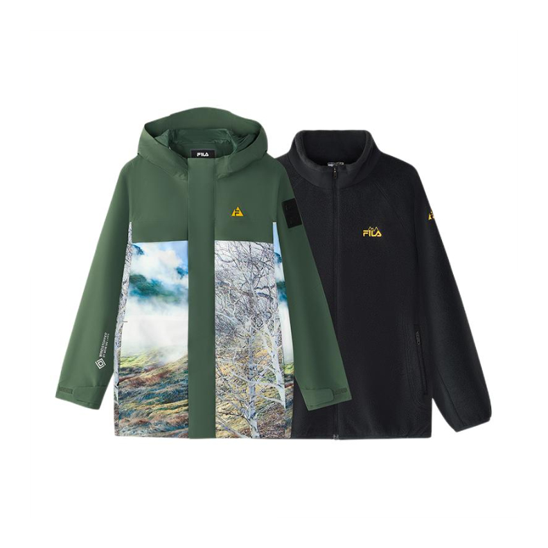 推荐商品：FILA/斐乐 x BBC EARTH 联名拉链加绒l连帽长袖运动套装 男中大童 K12B443709 西伯利亚绿上衣+黑内胆 