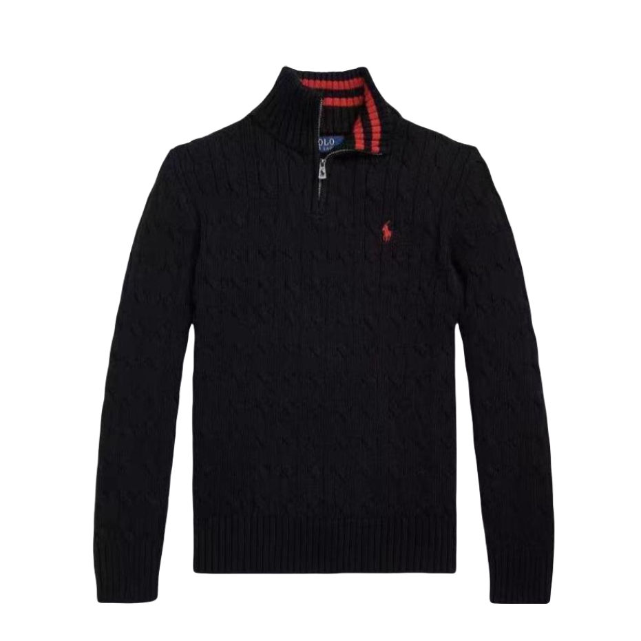 推荐商品：Ralph Lauren/拉夫劳伦童装 刺绣半高领拉链合身长袖毛衣 中大童 323868894 黑