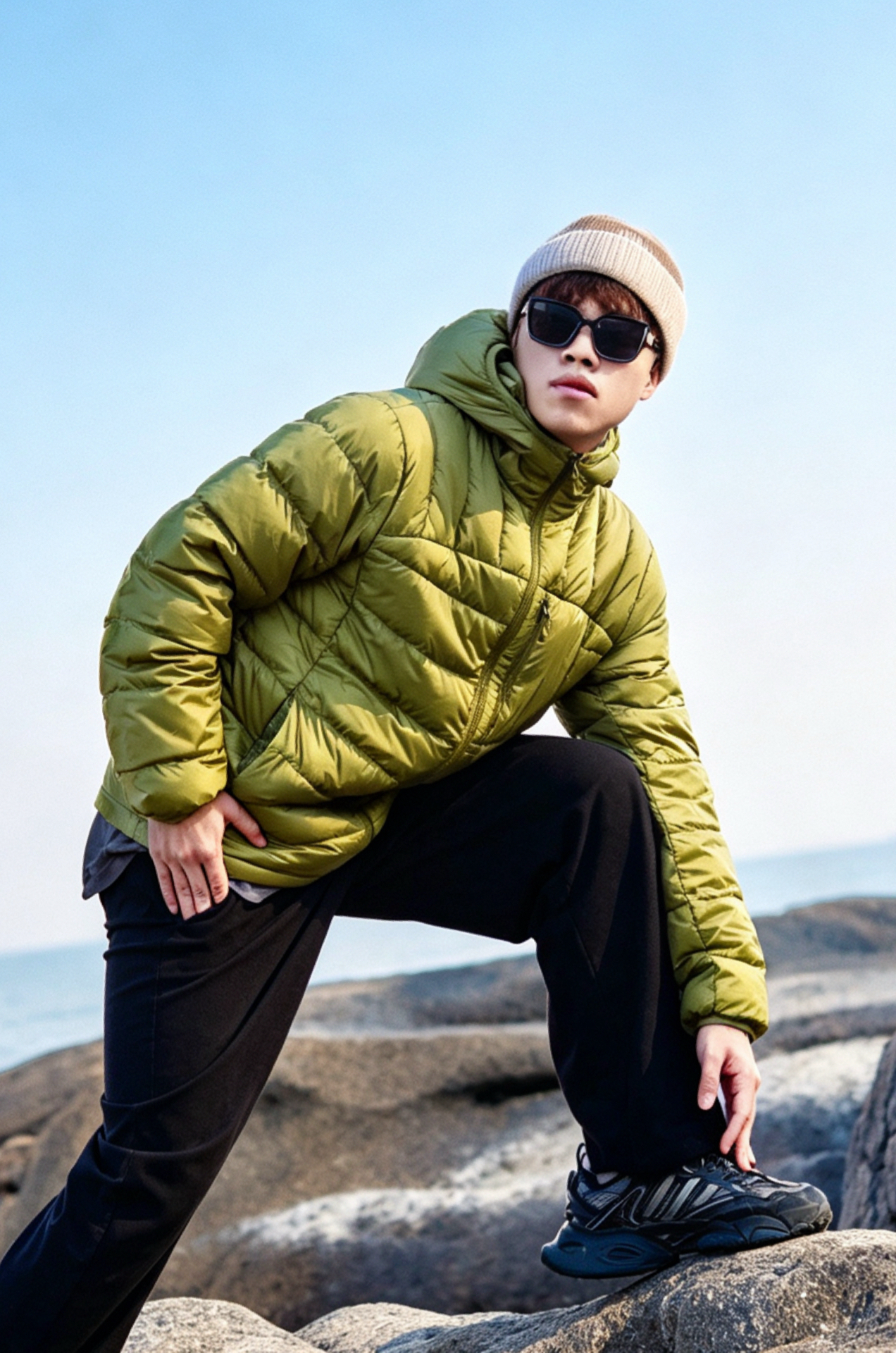 早秋海边礁石徒步🚶轻棉服户外穿搭