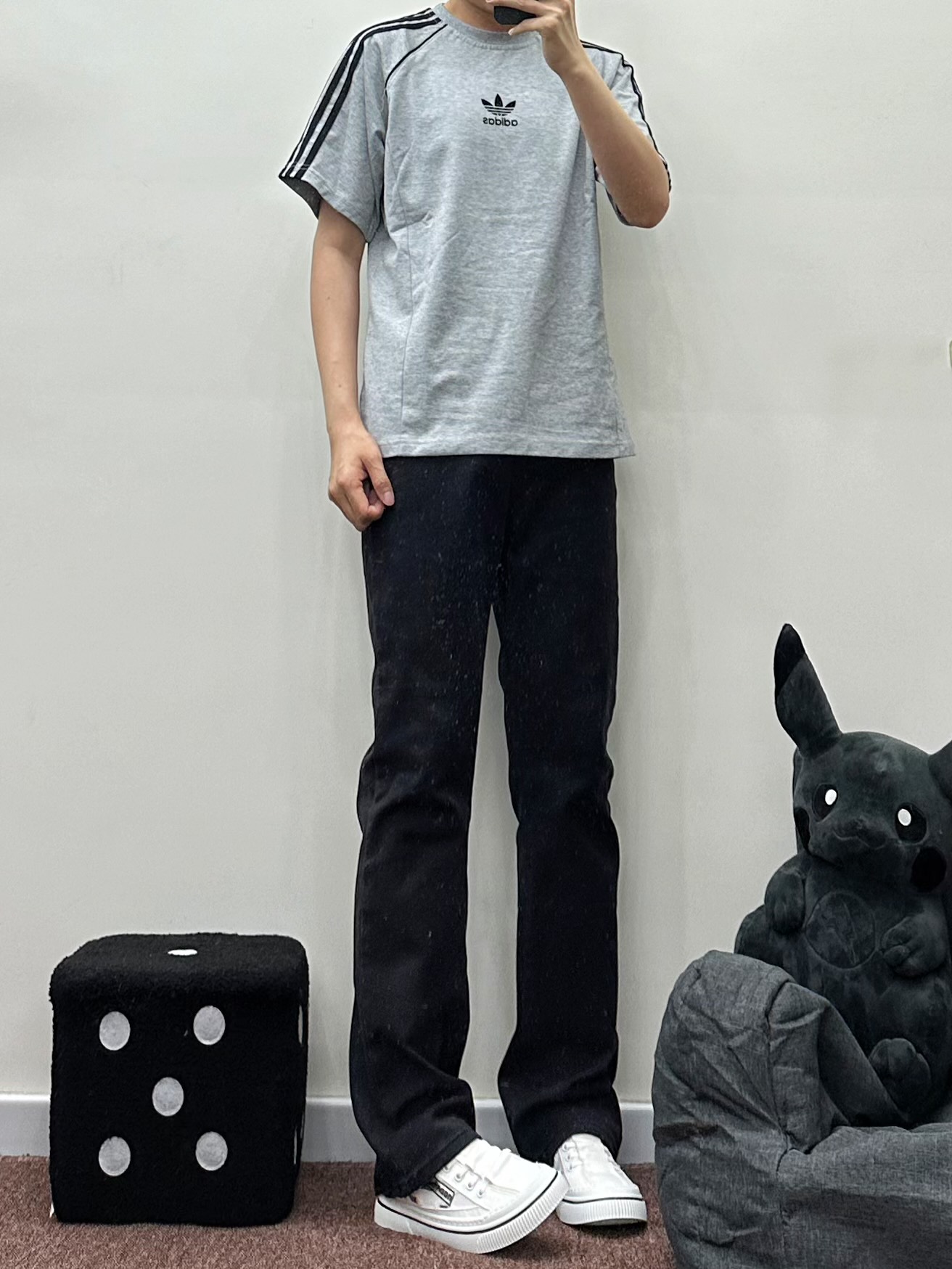 谁懂啊！灰色阿迪短袖➕帆布白鞋