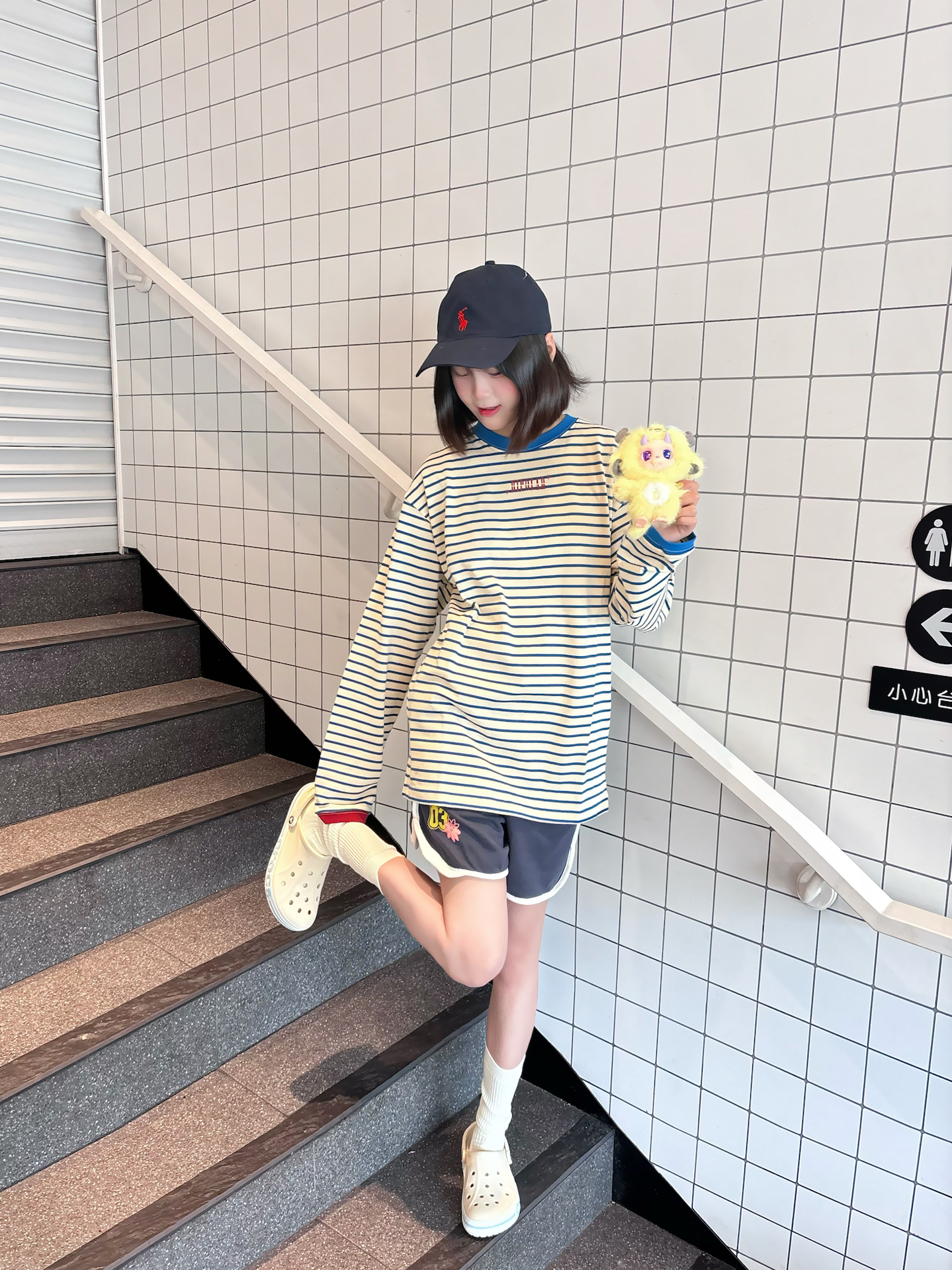 🧃条纹长袖➕polo帽子🧢韩系出门随便搭都好看！