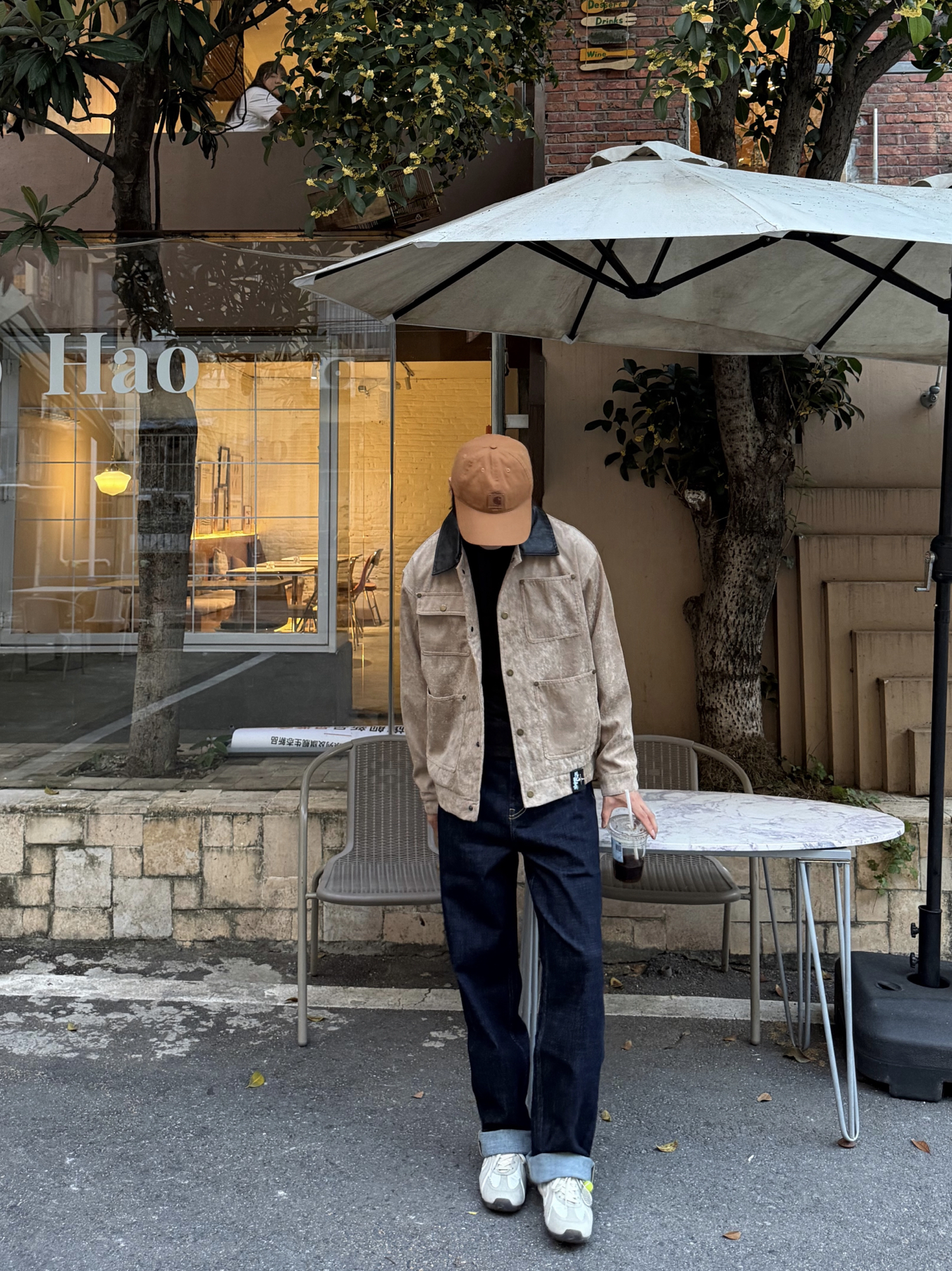 复古做旧工装夹克|男生秋日咖啡店松弛穿搭