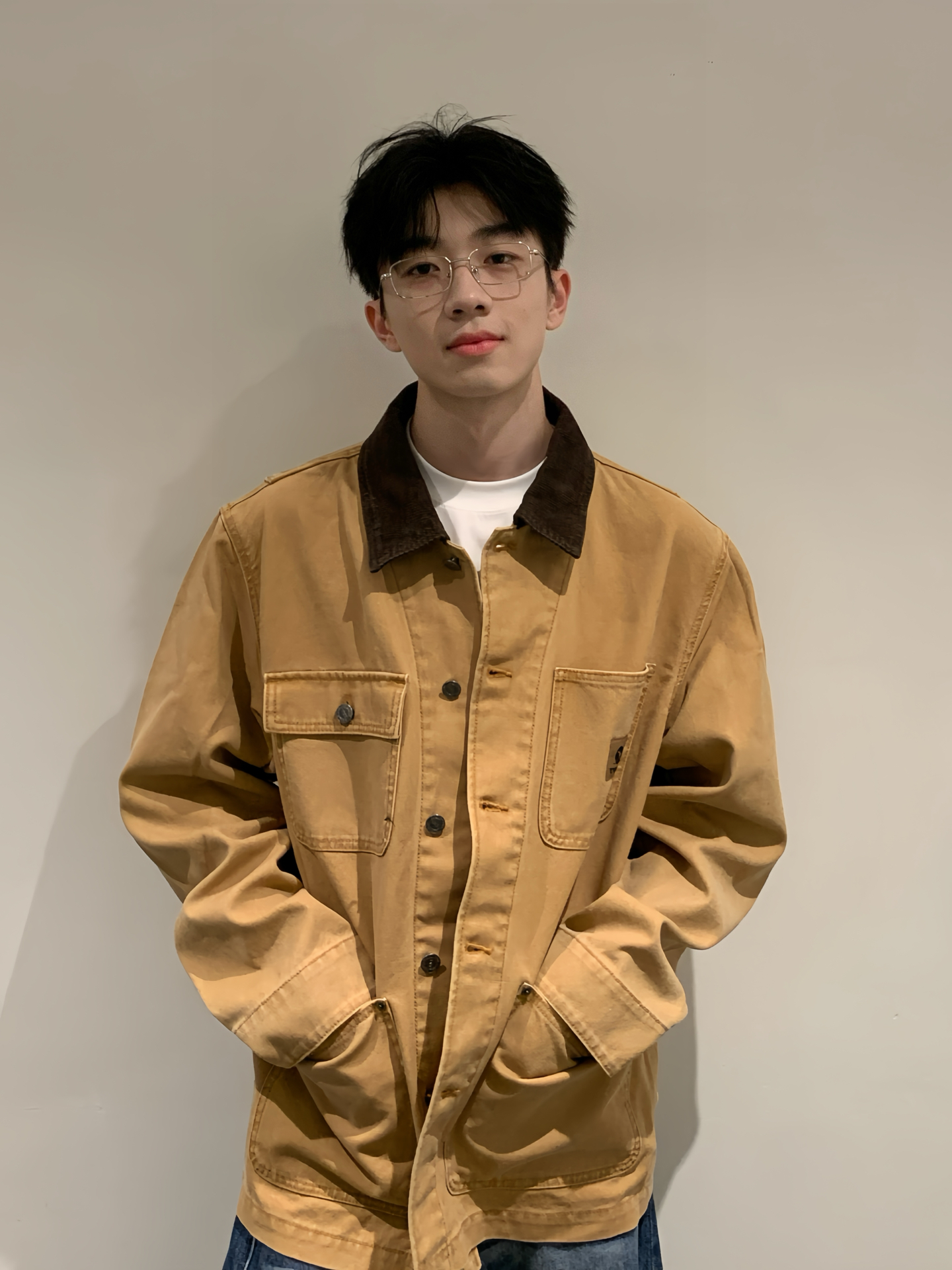 卡其撞色领夹克 男生简约穿搭💡