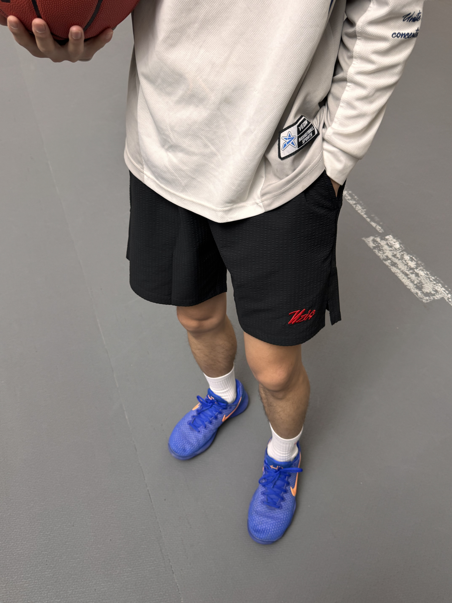 撞色刺绣运动四分裤 透气宽松日常打球都能穿