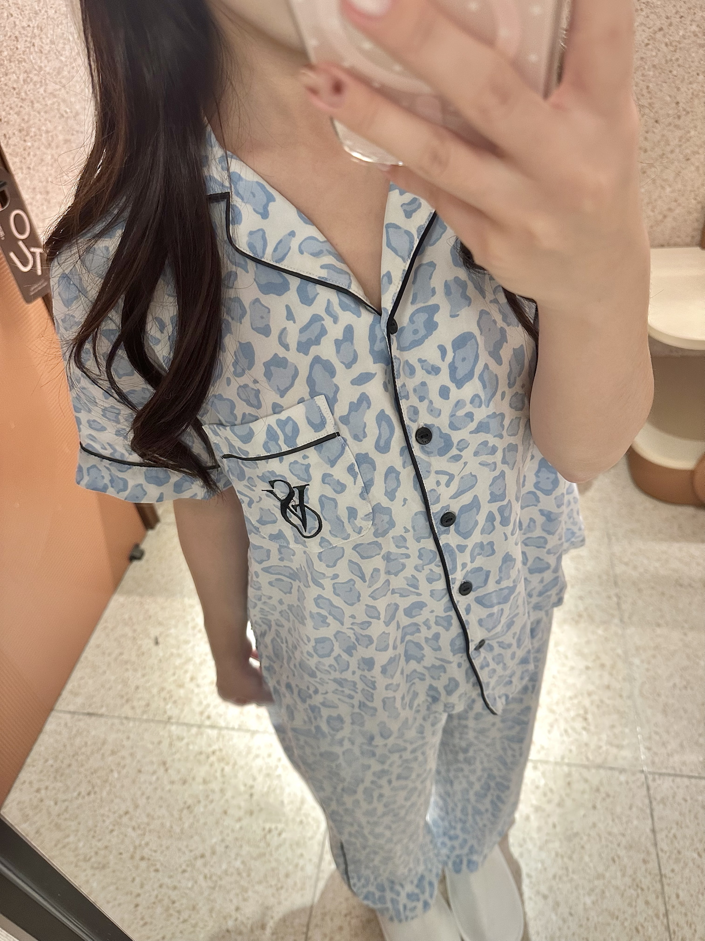 奶蓝豹纹家居服，拍照宅家都适配