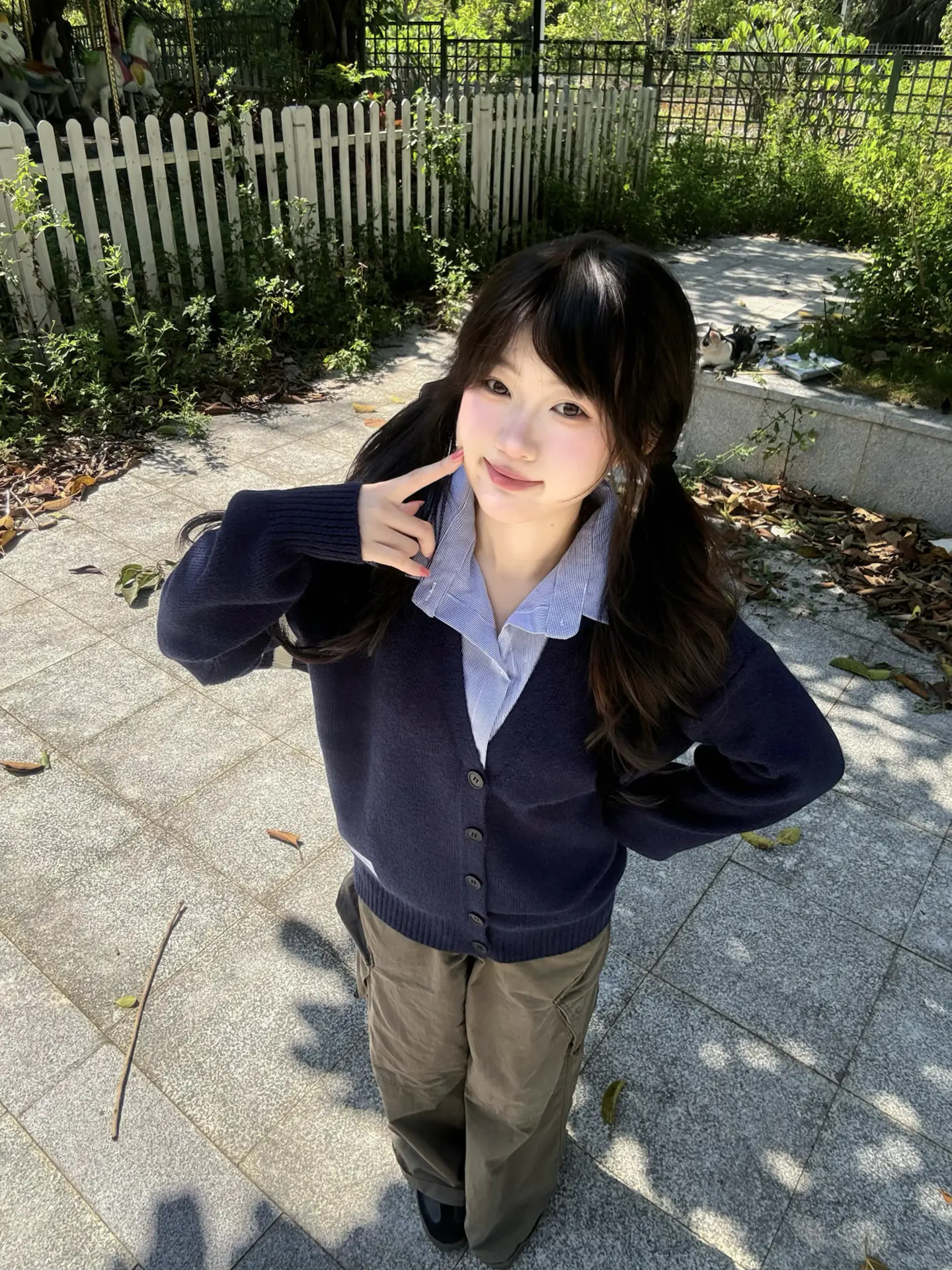 早秋学院感🍂藏青针织开衫好百搭