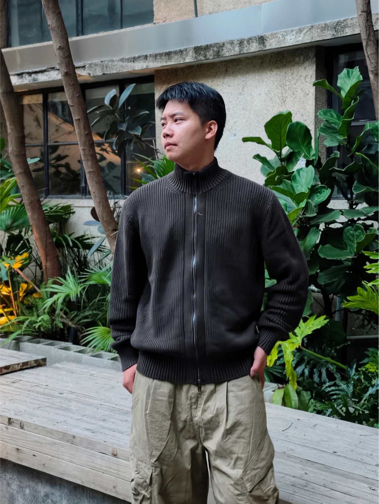 男生秋冬质感穿搭试试拉链针织衫