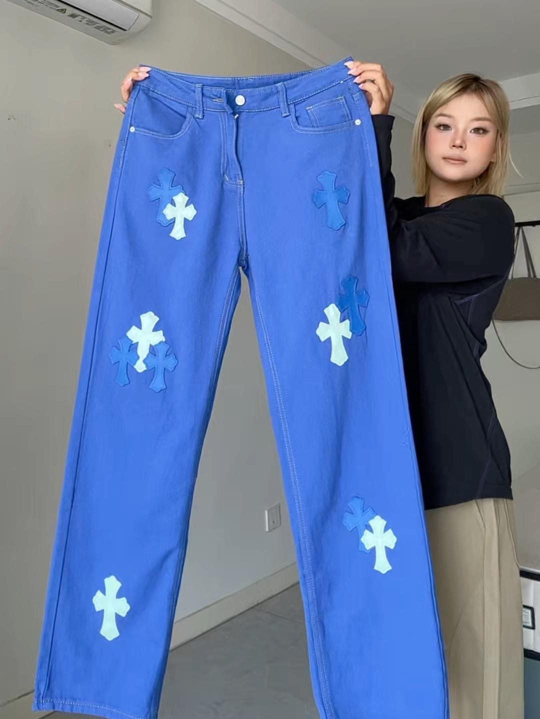 好权威的蓝色十字架牛仔裤👖这个秋天我帅定了