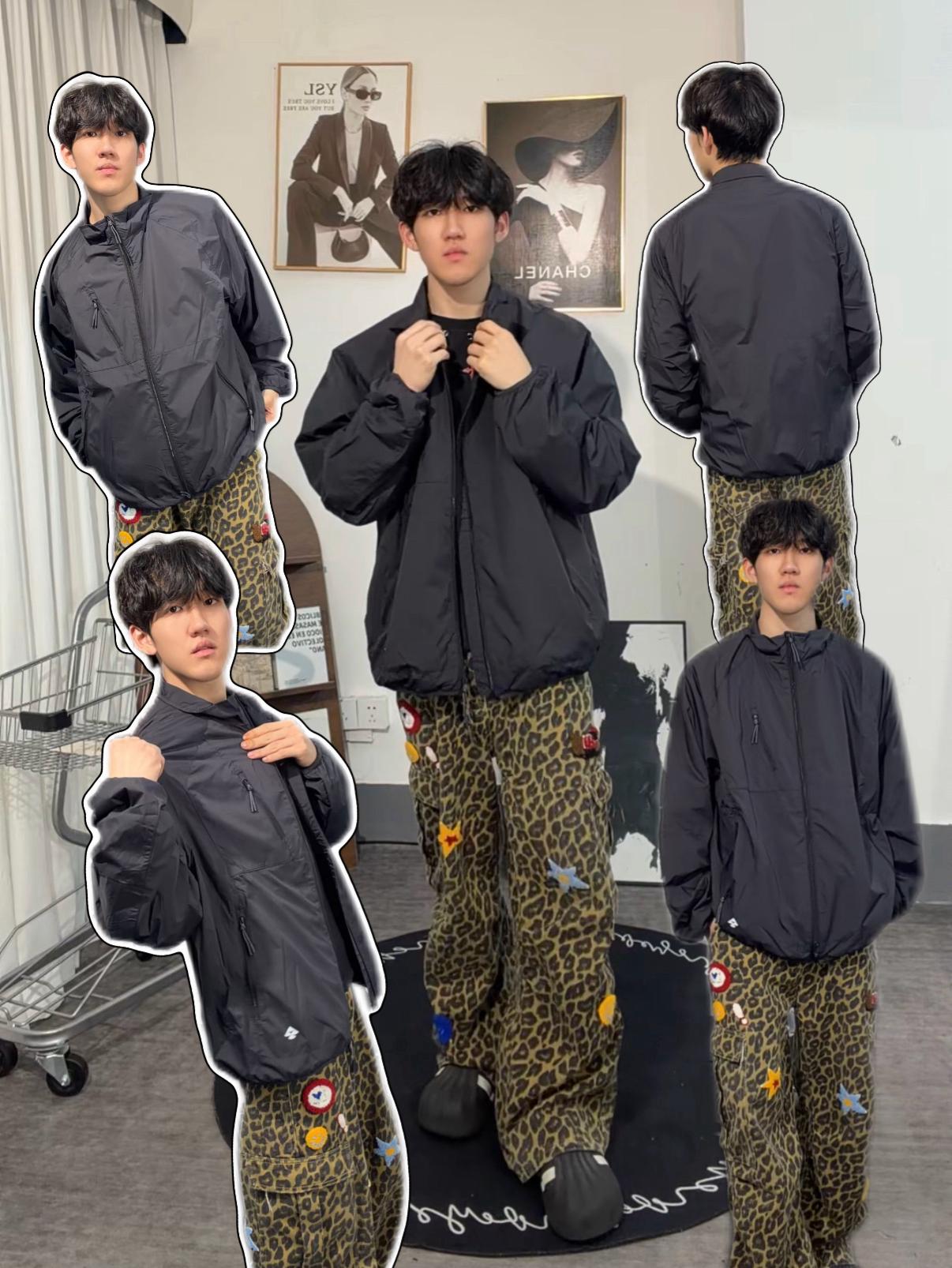 🖤早秋男生OOTD|黑色机能外套+豹纹贴布工装裤✨