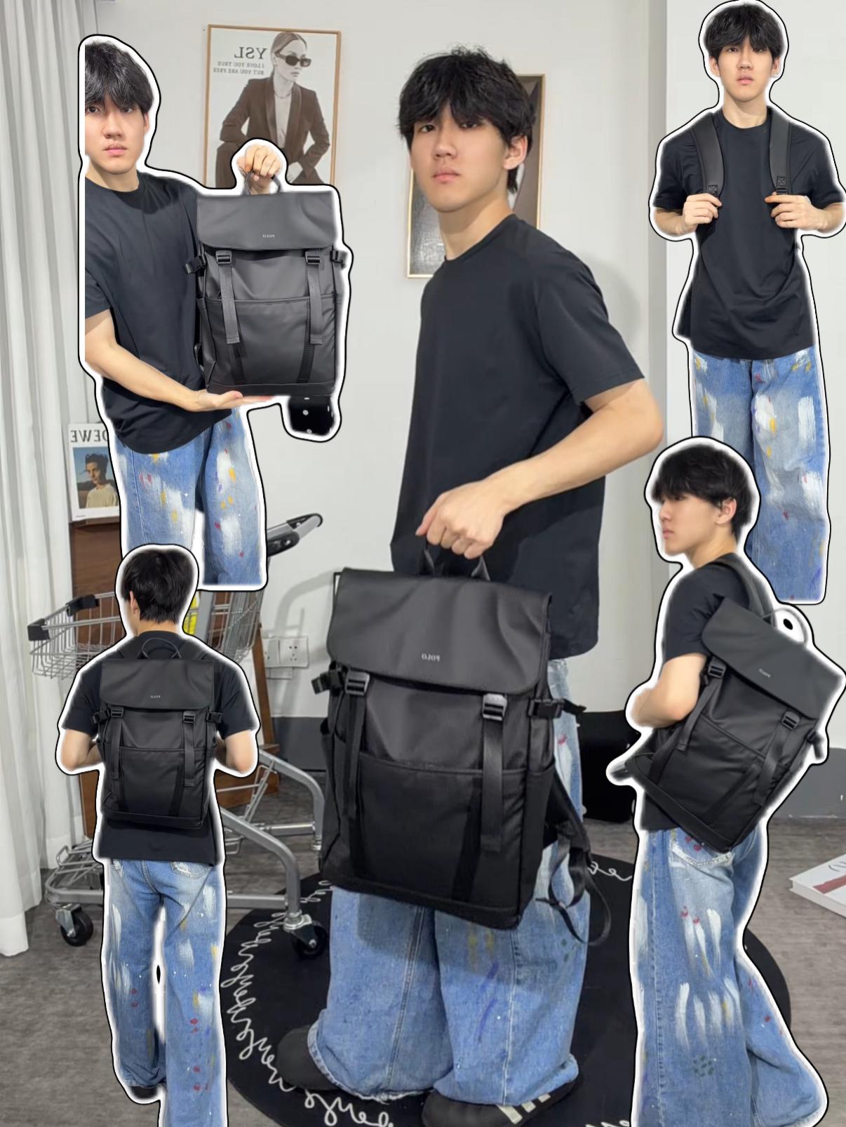 🎒早秋通勤背包|黑色翻盖双肩包,简约又很有质感🖤