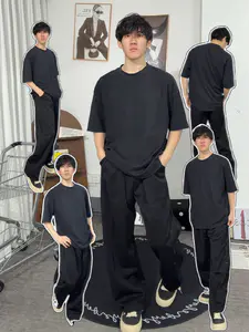 松弛感男生穿搭|纯色短袖阔腿裤套装