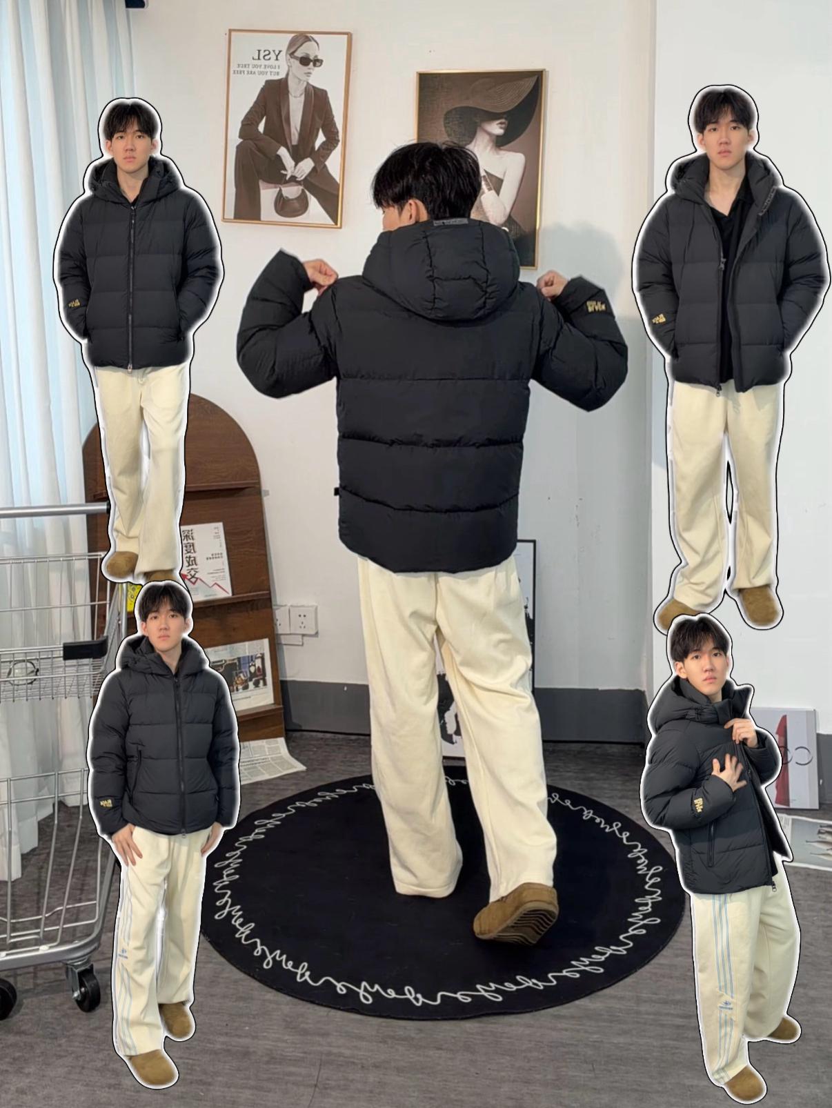 男生冬日短款棉服｜黑白简约保暖穿搭❄️