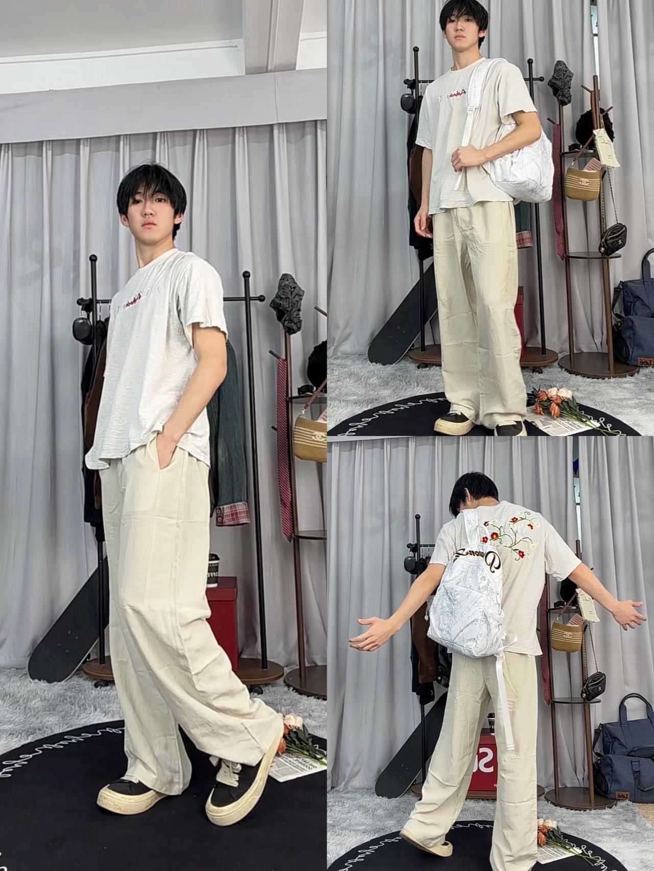 夏日本命神裤｜男生米白肌理感直筒休闲裤