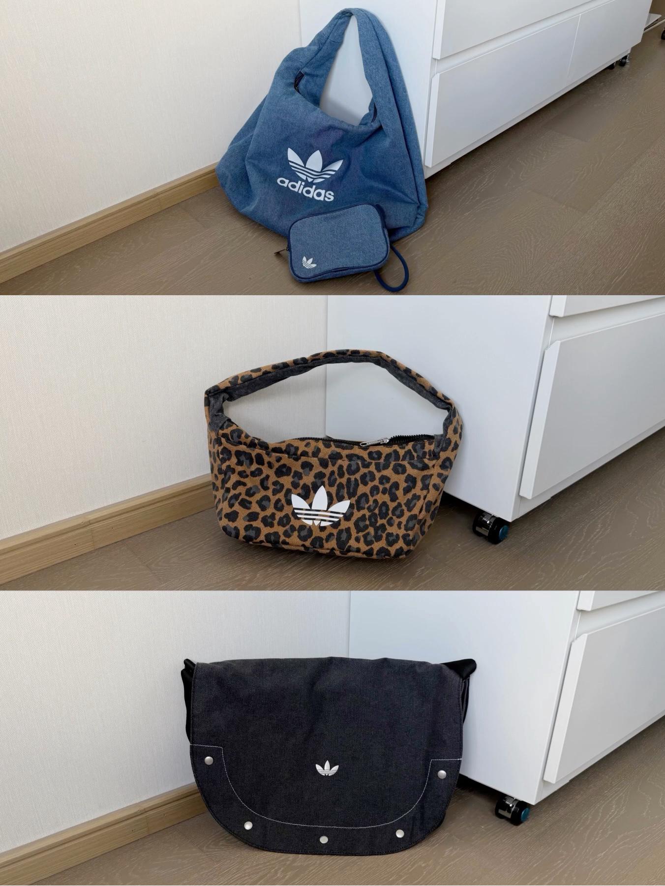 阿迪复古帆布包开箱！牛仔蓝/黑色/豹纹款怎么选？