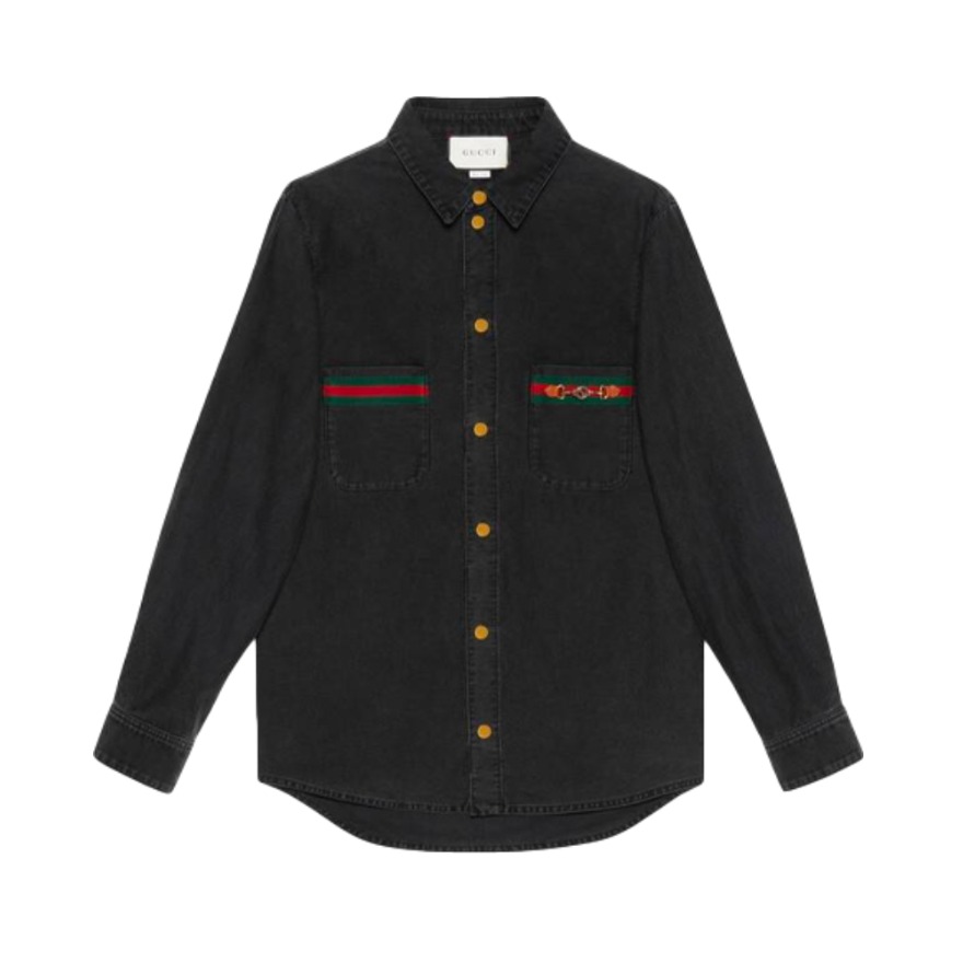 gucci 饰织带环保水洗有机牛仔衬衫