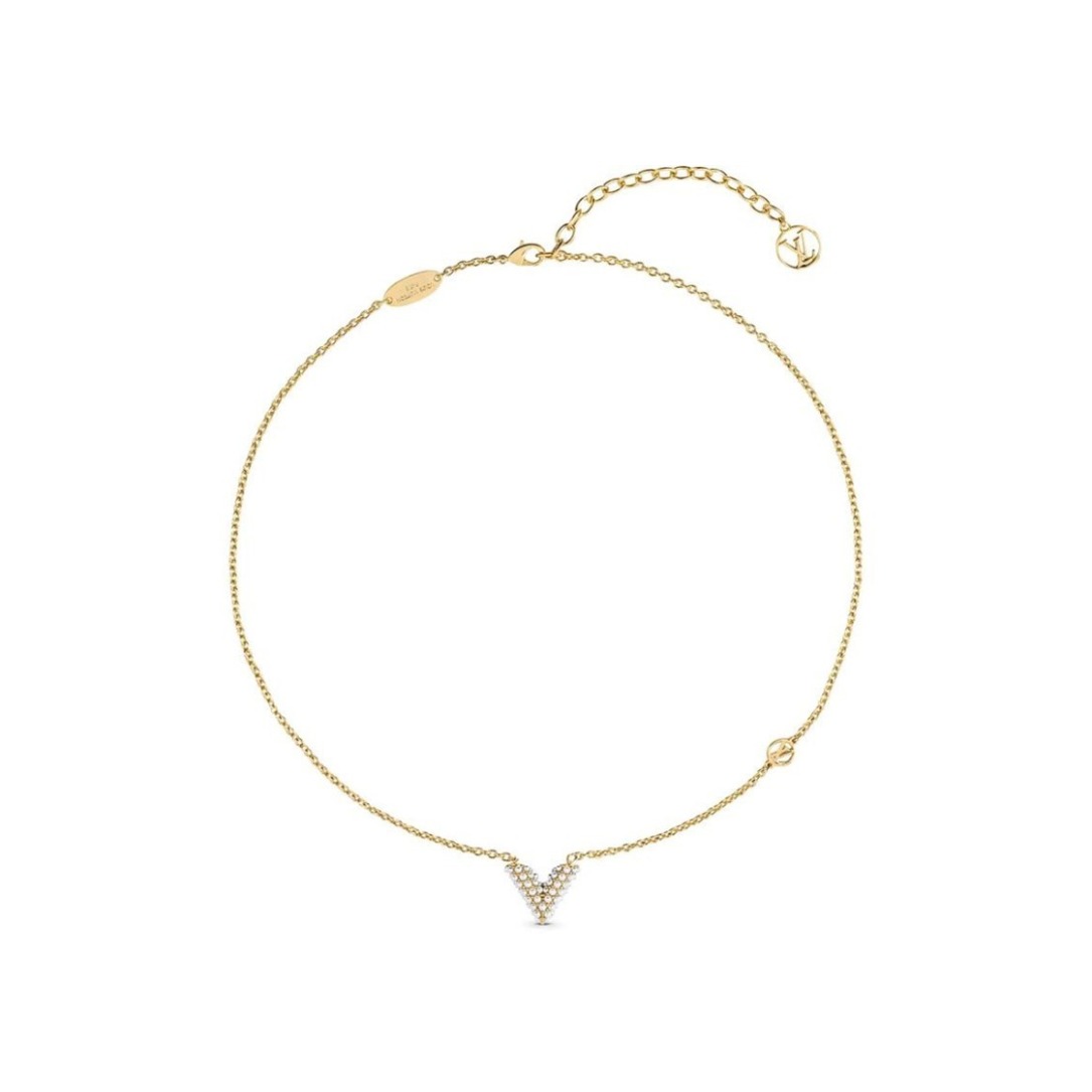 louis vuitton/路易威登 凝聚树脂珍珠心形v字吊坠项链 m68358