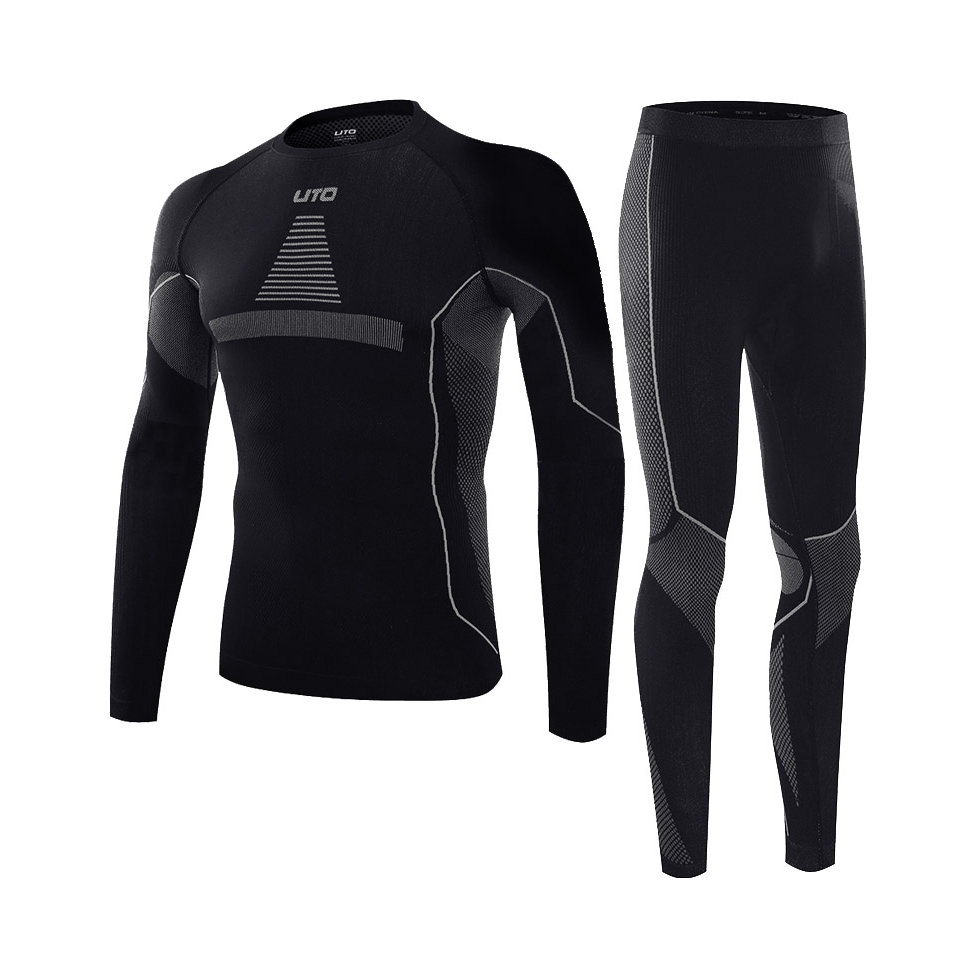 推荐商品：UTO/悠途 户外碳能加厚快干排汗套装圆领保暖内衣 913104 男款/黑灰