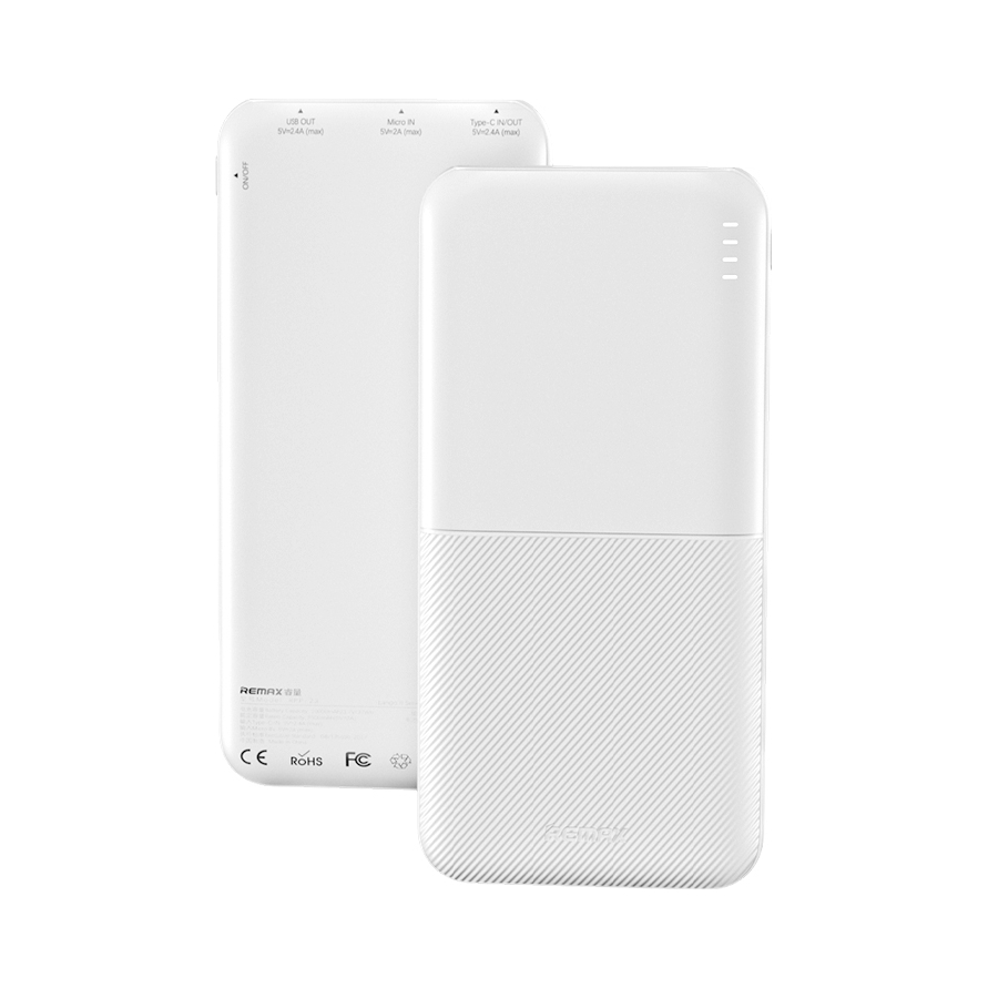 Remax/睿量 20000mAh 12W 快充 移动电源 灯显电量 聚合物轻薄便携 双向 耐用 小巧 月光白