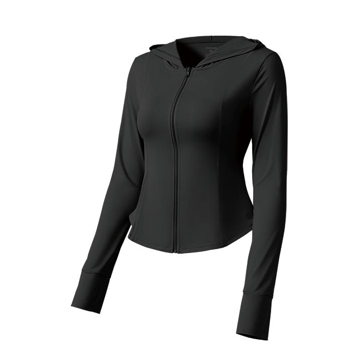 推荐商品：【柳岩同款】KAZUKOIN/小野和子 轻户外禧物社冰感防紫外线彩胶帽檐款冰丝透气修身冰蛮腰显身材遮阳拉链连帽防晒衣 女装 曜石黑