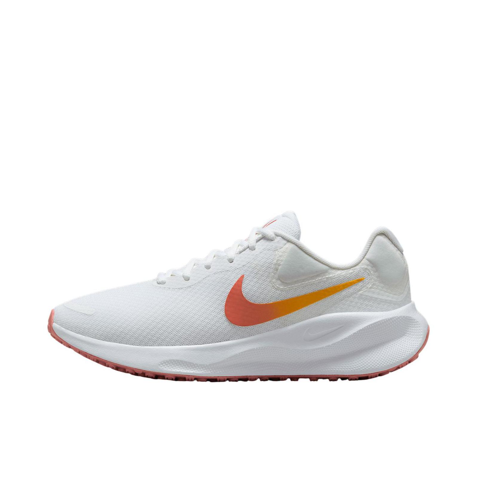 推荐商品：Nike Revolution 7 跑鞋 舒适百搭耐磨透气减震休闲运动支撑训练轻便易穿脱 女款/白色/明黄色