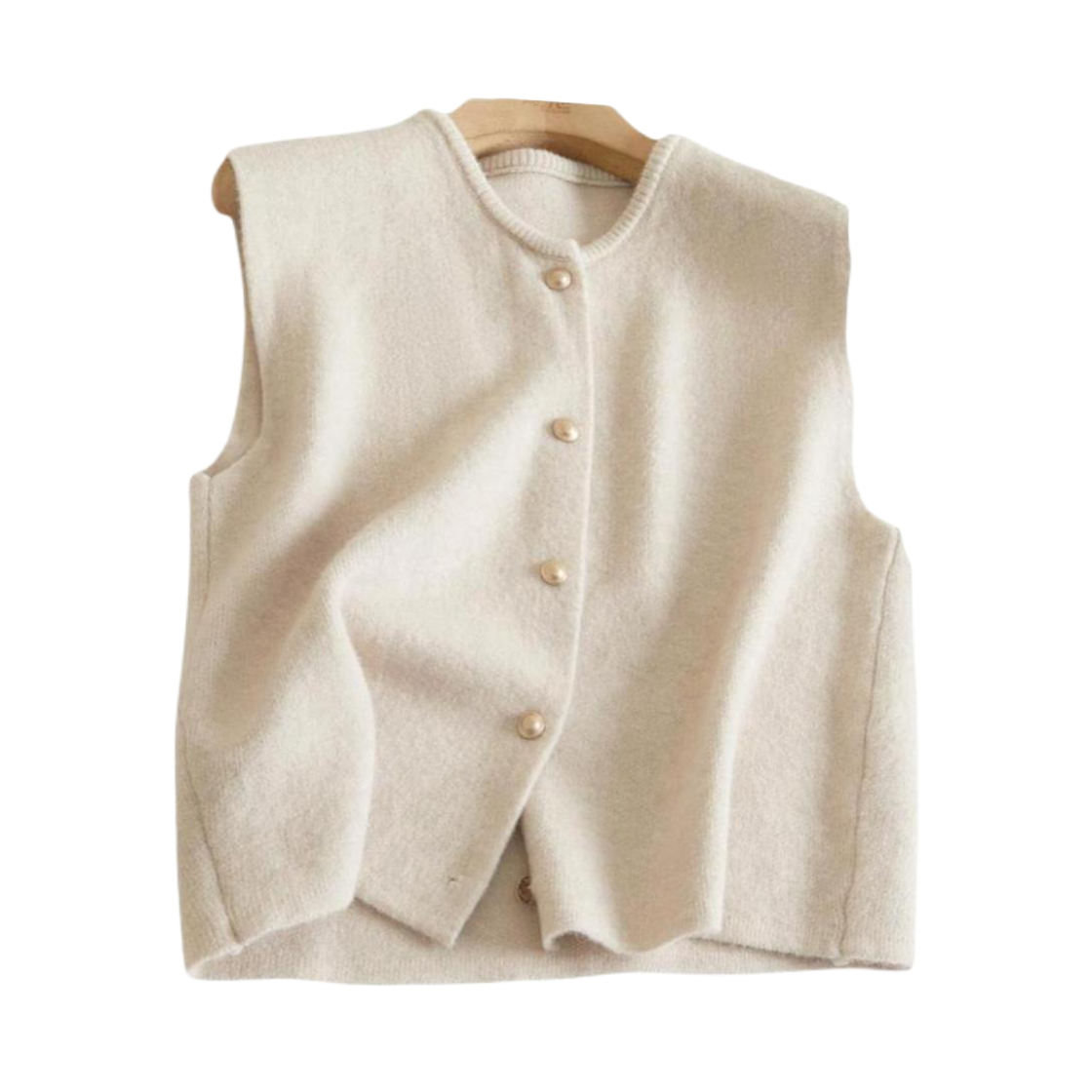 推荐商品：她池 单排扣无袖都市微弹针织马甲 女装 T41X0498J 米杏