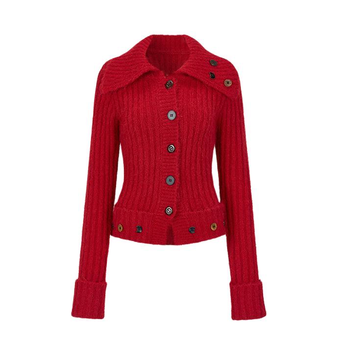 推荐商品：VIAPITTI 开衫羊毛毛衣 女装 V24DK282 正红