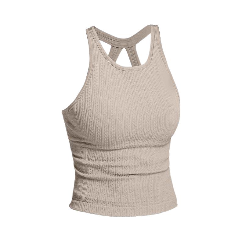 推荐商品：fashionyoga/凡圣瑜伽 美背修身一体杯外穿背心 女装 F14224 夏沫灰